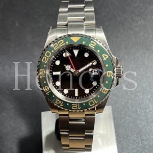 Custom Made Watch with GMT Automatic Movement Silver Case Green Gold